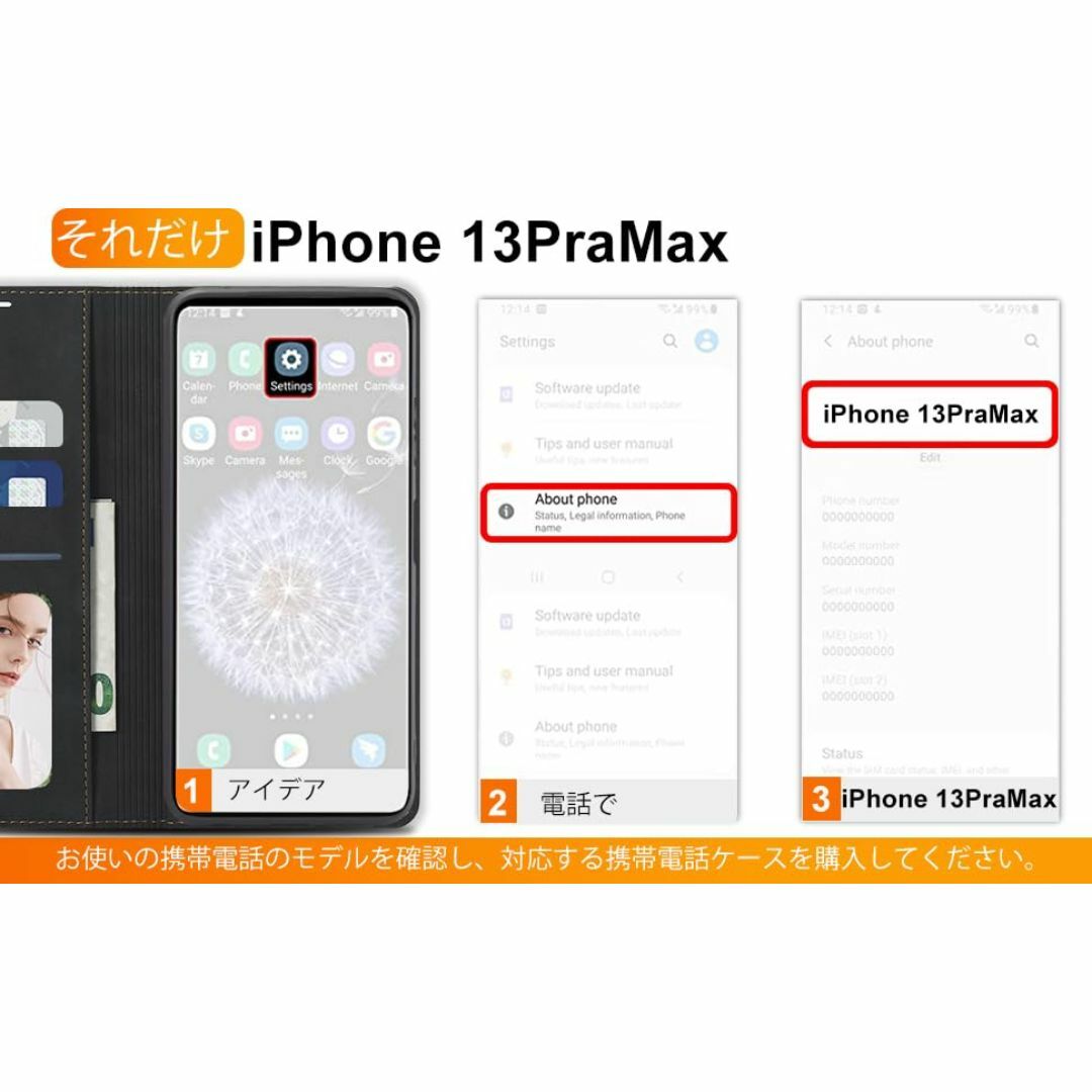 色:ブルー202新型 iPhone 13 Pro Max ケース 手帳型 ス スマホ/家電/カメラのスマホアクセサリー(その他)の商品写真