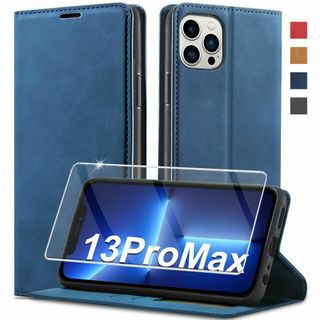 色:ブルー202新型 iPhone 13 Pro Max ケース 手帳型 ス(その他)