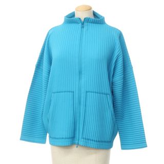 【中古】ミー イッセイミヤケ me ISSEY MIYAKE 2024年春夏 プリーツ加工 ジップアップカーディガン ライトブルー【サイズ表記なし（M位）】【レディース】(カーディガン)