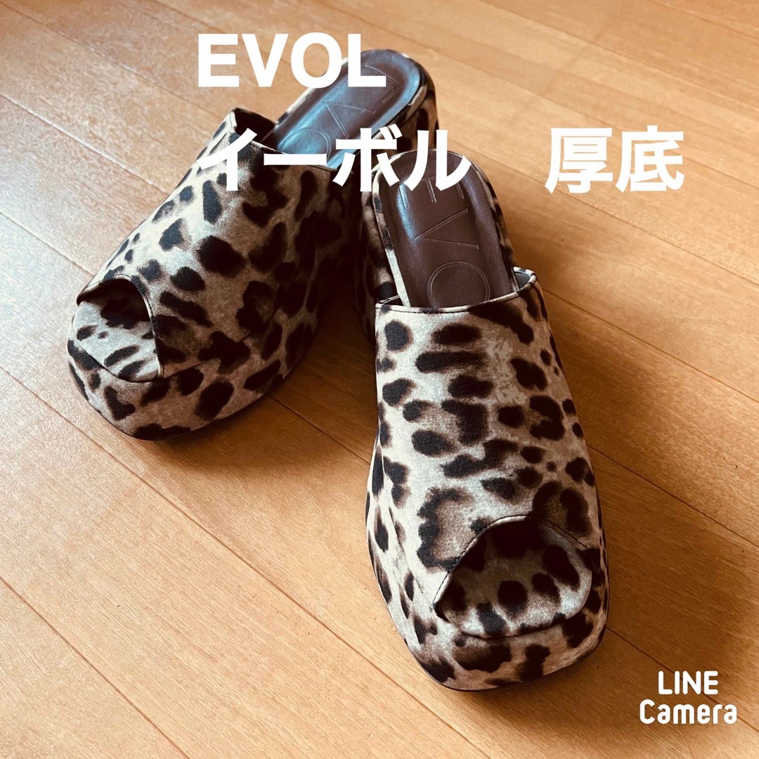 EVOL(イーボル)のEVOL イーボル　ヒョウ柄厚底サンダル　ミュール　M レディースの靴/シューズ(サンダル)の商品写真