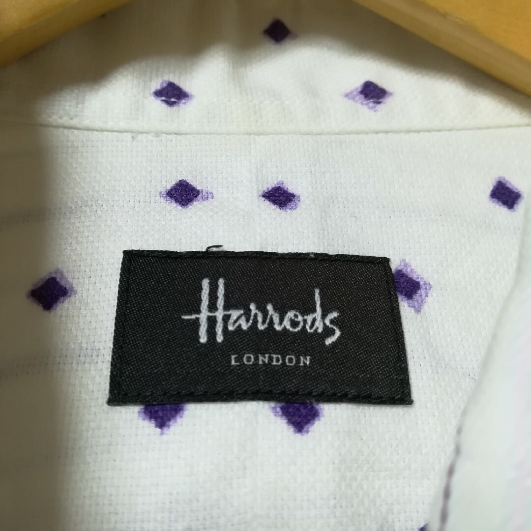 Harrods(ハロッズ)の✨ハロッズ Harrods 紫色縦ストライプ半袖シャツXSサイズ♪ メンズのトップス(シャツ)の商品写真