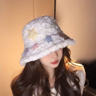 バケットハット　ボア　もこもこ　レディース　帽子　ファー　防寒　冬　小顔効果　星(ハット)