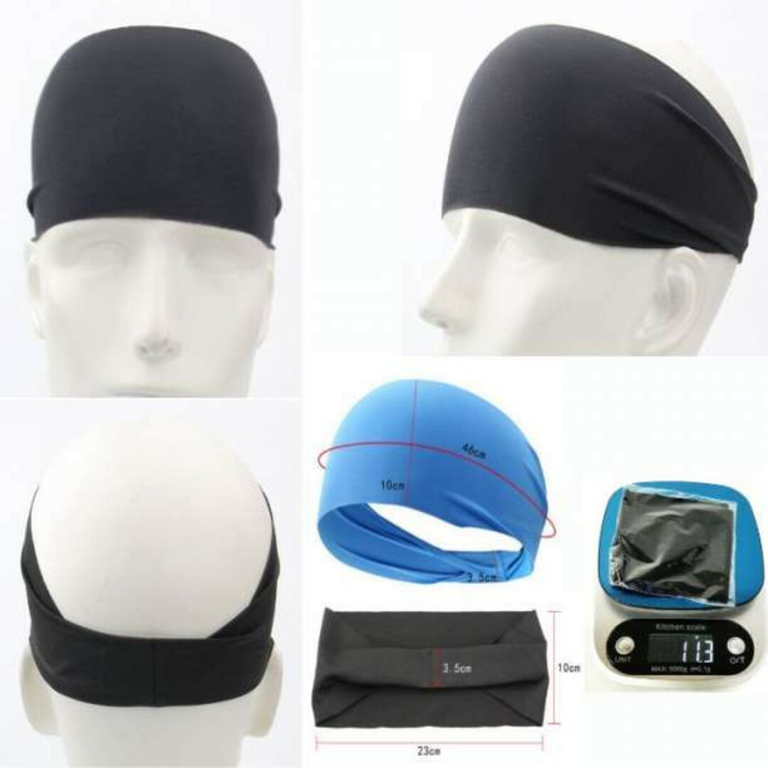スポーツヘアバンド 黒 3枚セット 汗止め 吸汗速乾 薄型 伸縮性 柔らかい メンズの帽子(その他)の商品写真