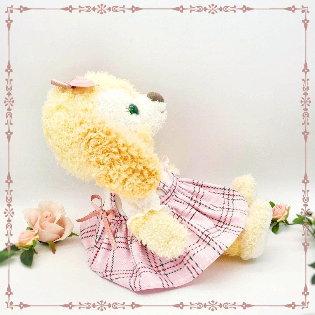 ピンクチェック吊りスカート風ワンピースセット(クッキーアンSサイズ用) ハンドメイドのぬいぐるみ/人形(その他)の商品写真