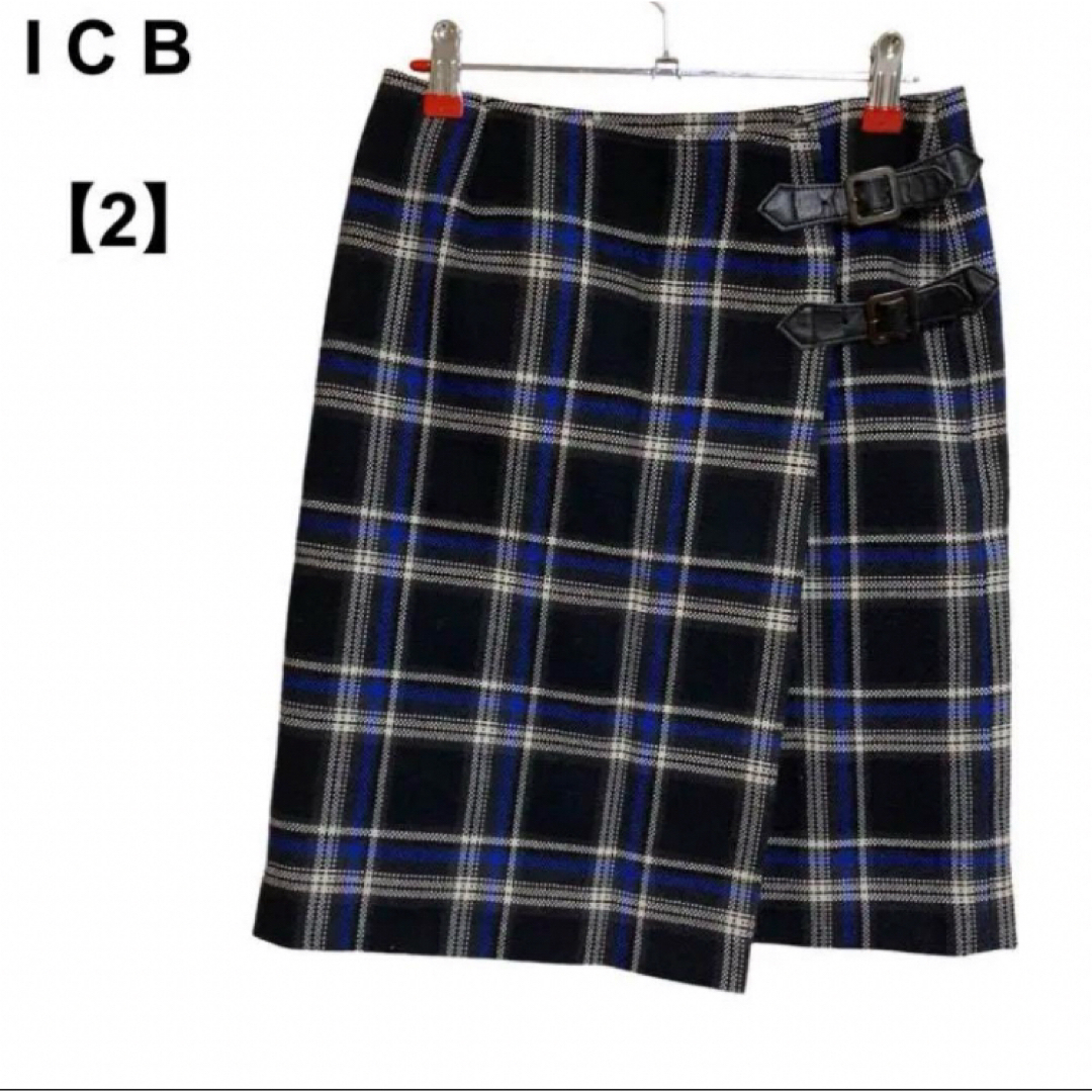 ICB(アイシービー)の【古着】レディース ICB ひざ丈スカート 巻きスカート チェック レディースのスカート(ひざ丈スカート)の商品写真