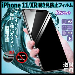 iPhone11/XR 覗き見防止 ガラスフィルム 画面フィルム 2枚 ①(保護フィルム)