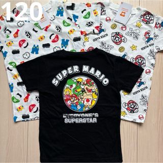 バンダイ(BANDAI)の【マリオ】ルイージ キャラクター 総柄☆黒 Tシャツ 3点セット 120(Tシャツ/カットソー)