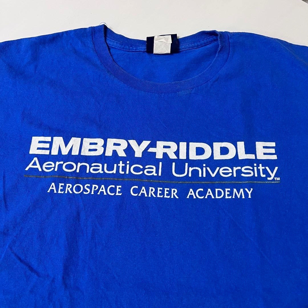 US 古着　Tシャツ　カレッジ　大学　EMBRYRIDDLE ブルー　青　L メンズのトップス(Tシャツ/カットソー(半袖/袖なし))の商品写真