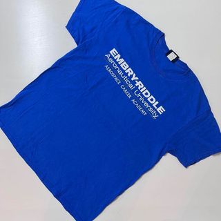 US 古着　Tシャツ　カレッジ　大学　EMBRYRIDDLE ブルー　青　L(Tシャツ/カットソー(半袖/袖なし))