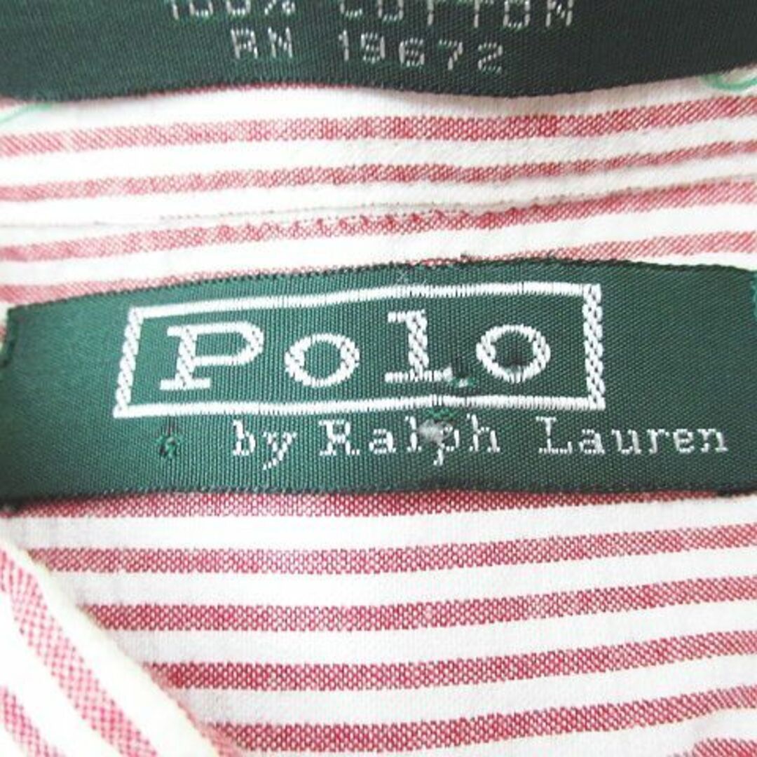 POLO RALPH LAUREN(ポロラルフローレン)のポロ バイ ラルフローレン ストライプ柄 半袖 シャツ ボタンダウン L 赤 綿 メンズのトップス(シャツ)の商品写真