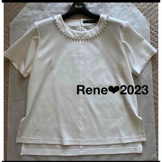 ルネ(René)のルネRene❤︎2023❤︎パールTシャツ　半袖カットソー❤︎36❤︎ホワイト白(Tシャツ/カットソー(半袖/袖なし))