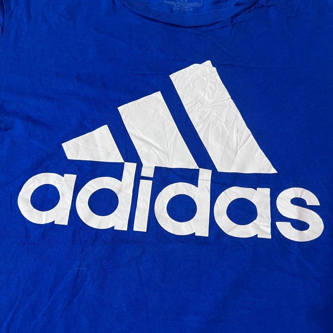 US 古着　アディダス adidas Tシャツ　ブルー　青　ビッグロゴ　L 輸入 メンズのトップス(Tシャツ/カットソー(半袖/袖なし))の商品写真