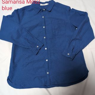 Samansa Mos2 blue　サマンサモスモスブルー　シャツ　コットン　麻(シャツ/ブラウス(長袖/七分))