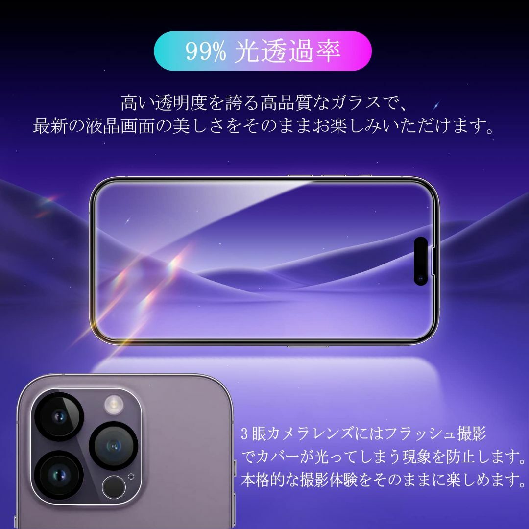 iPhone 14 pro フィルム ガイド枠付き 【2+2 枚セット-国産AG スマホ/家電/カメラのスマホアクセサリー(その他)の商品写真