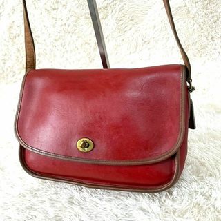 コーチ(COACH)のレア✨COACHオールド　レザー　ショルダーバッグ　バイカラー　赤　茶　7982(ショルダーバッグ)