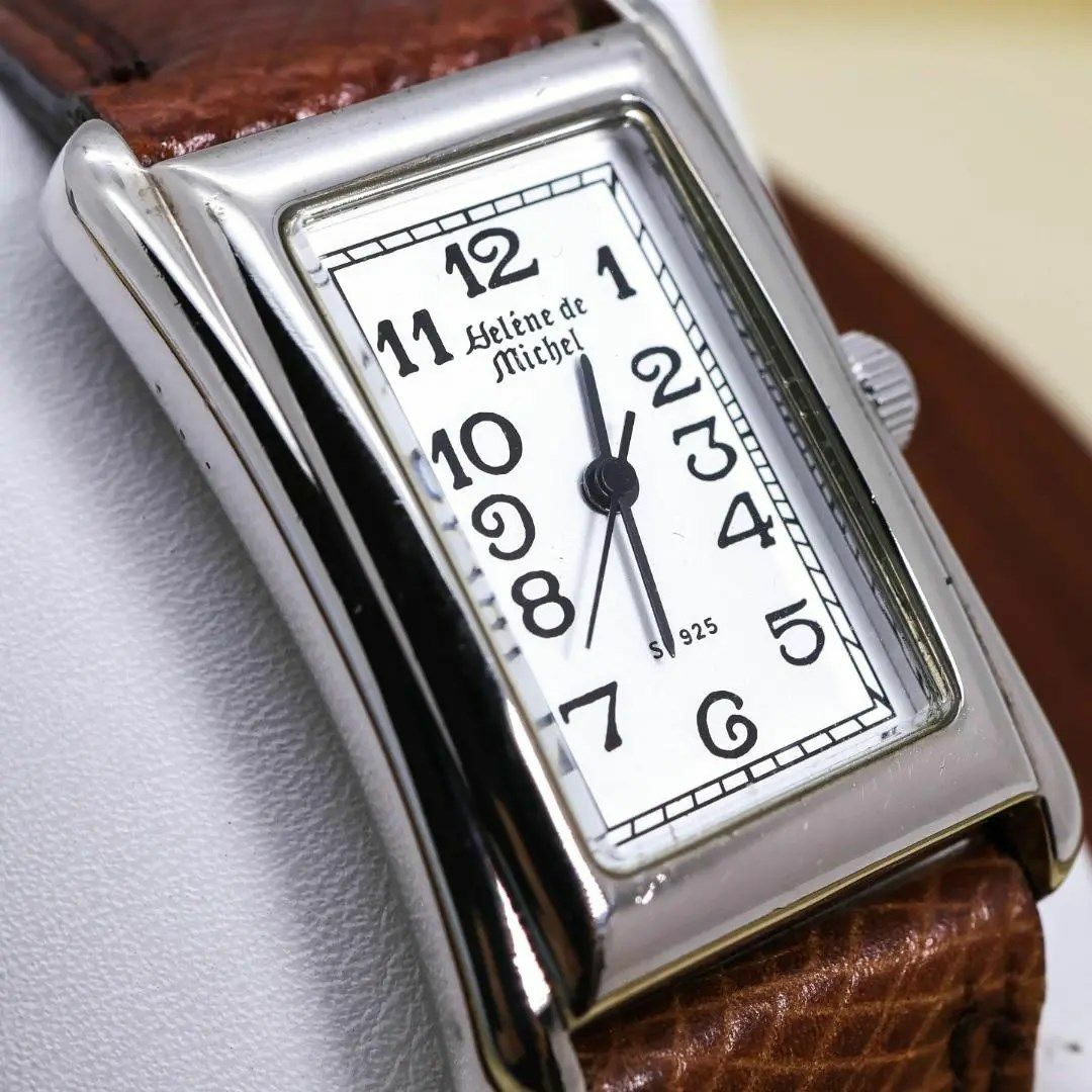 ◆美品 稼働 ヘレンミッシェル 腕時計 V925刻印 レザー シルバー b レディースのファッション小物(腕時計)の商品写真