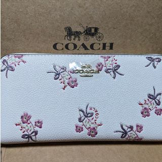 コーチ(COACH)のCOACH 長財布　ラウンドファスナー花柄白(財布)