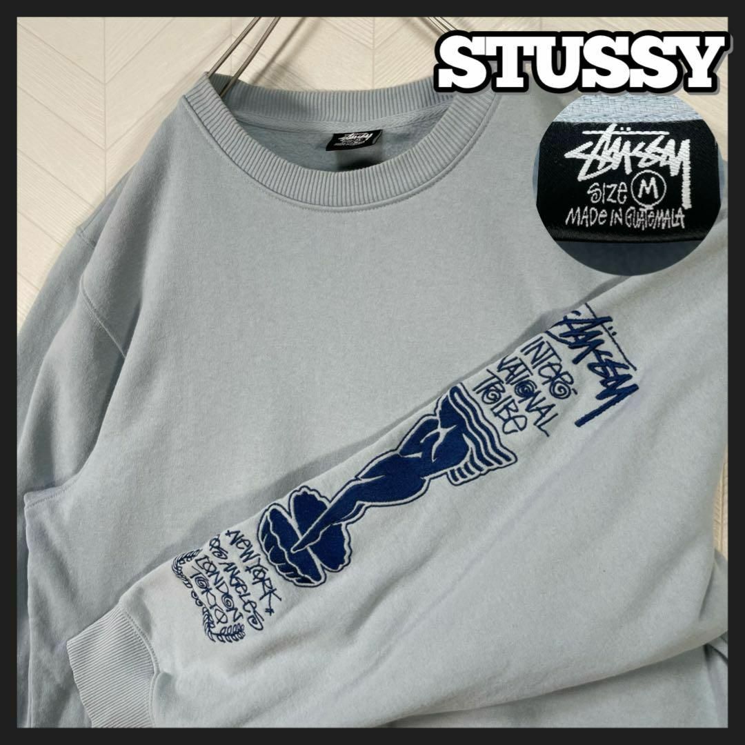 STUSSY(ステューシー)のOLD STUSSY スウェット トレーナー 袖ロゴ 刺繍 くすみカラーゆるだぼ メンズのトップス(スウェット)の商品写真