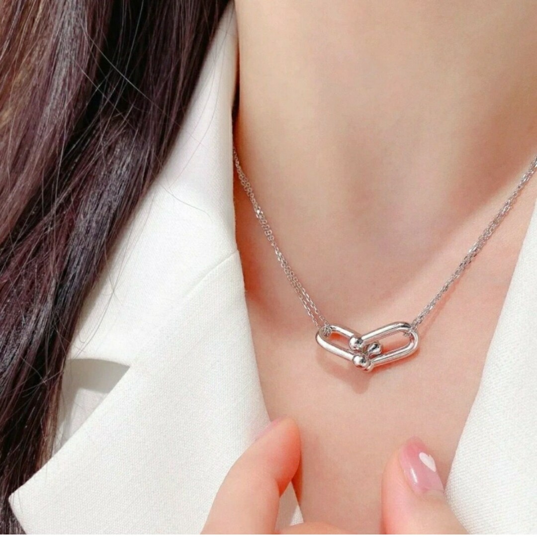 ネックレス15【ハードウェアダブルリンク】silver925　刻印　ユニセックス レディースのアクセサリー(ネックレス)の商品写真