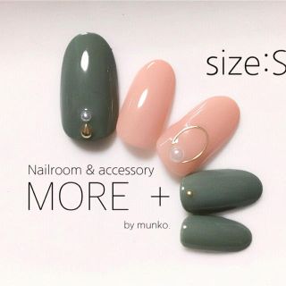 大人女子ネイル モスグリーンワンカラーnail サイズ S