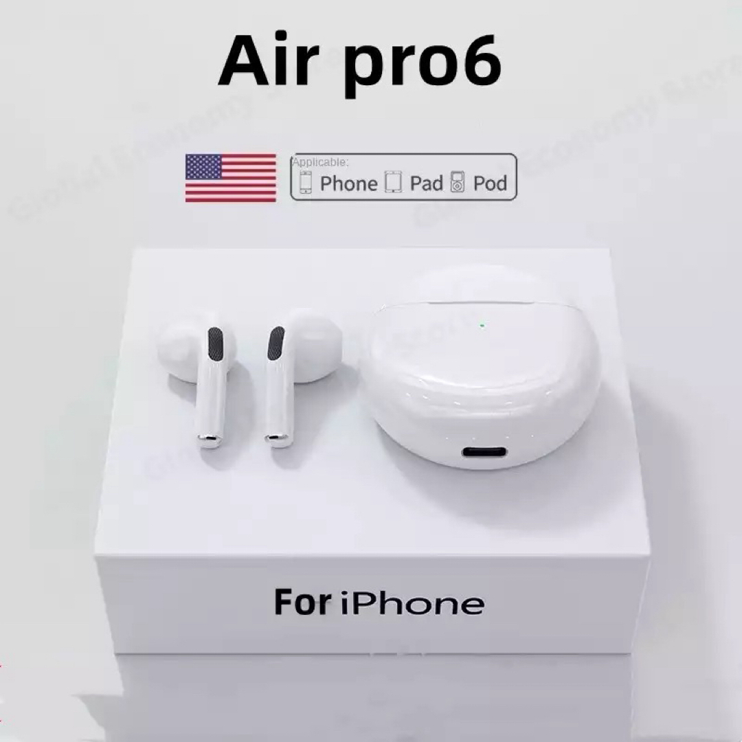 【最新モデル】Air Pro6 ワイヤレスイヤホン　ホワイト　箱無し新品 スマホ/家電/カメラのオーディオ機器(ヘッドフォン/イヤフォン)の商品写真