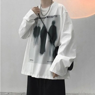 【人気】XL　ホワイト　長袖　Tシャツ　メンズ　白　ストリート　オーバーサイズ　(Tシャツ/カットソー(七分/長袖))