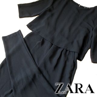 ザラ(ZARA)の美品 ザラ ZARA カシュクールオールインワン ブラック(オールインワン)