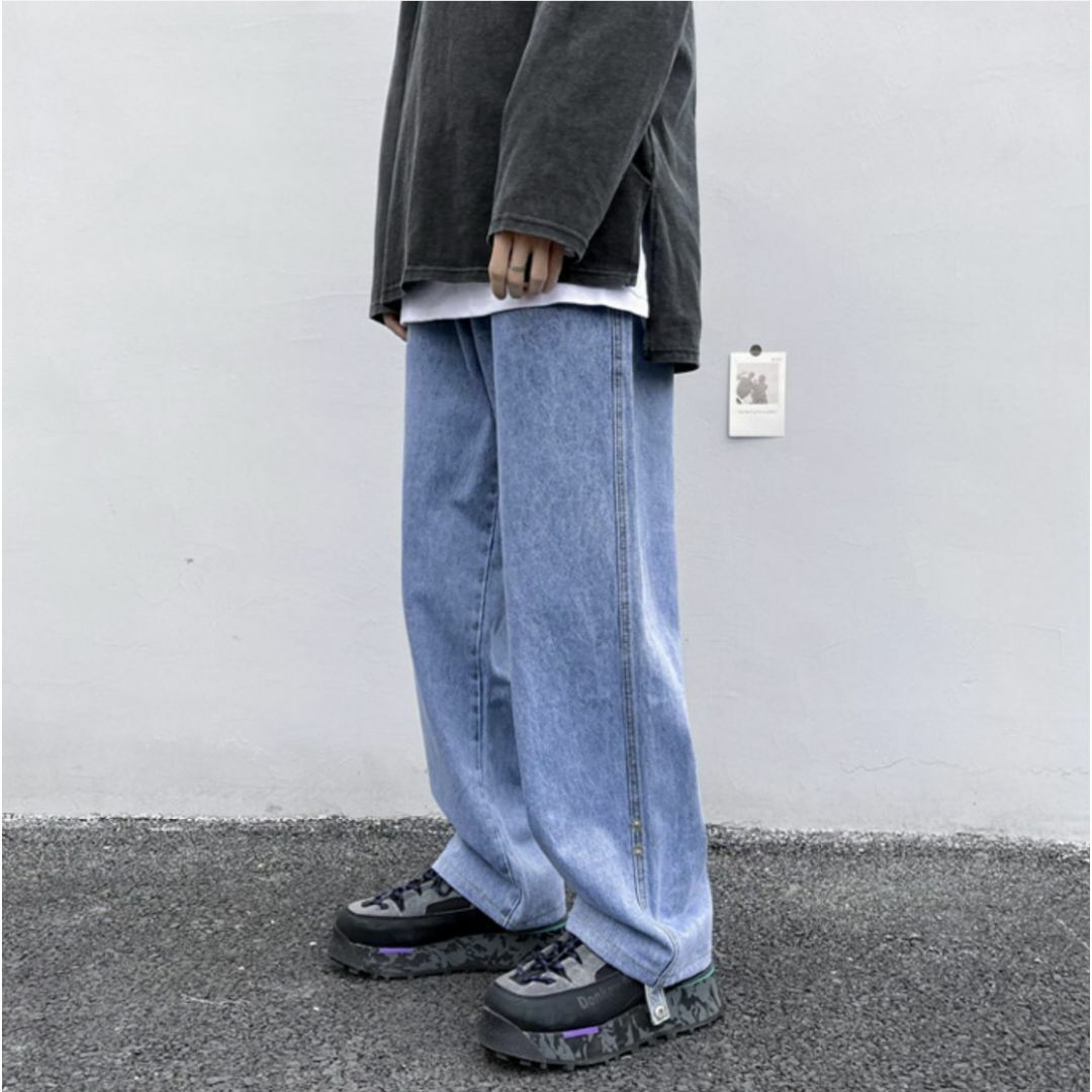 【新品 未使用】ワイドデニムジーンズ メンズ Lサイズ ブルー【003221L】 メンズのパンツ(デニム/ジーンズ)の商品写真