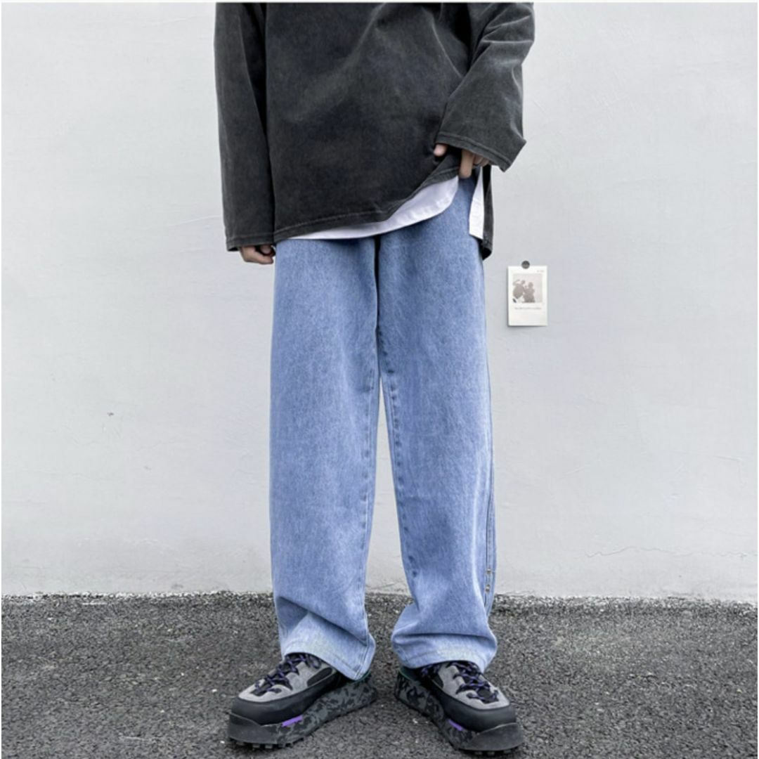 【新品 未使用】ワイドデニムジーンズ メンズ Lサイズ ブルー【003221L】 メンズのパンツ(デニム/ジーンズ)の商品写真