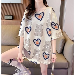 【値下げ】クマ ハート ビッグシルエット Tシャツ L アプリコットカラー 韓国(Tシャツ(半袖/袖なし))