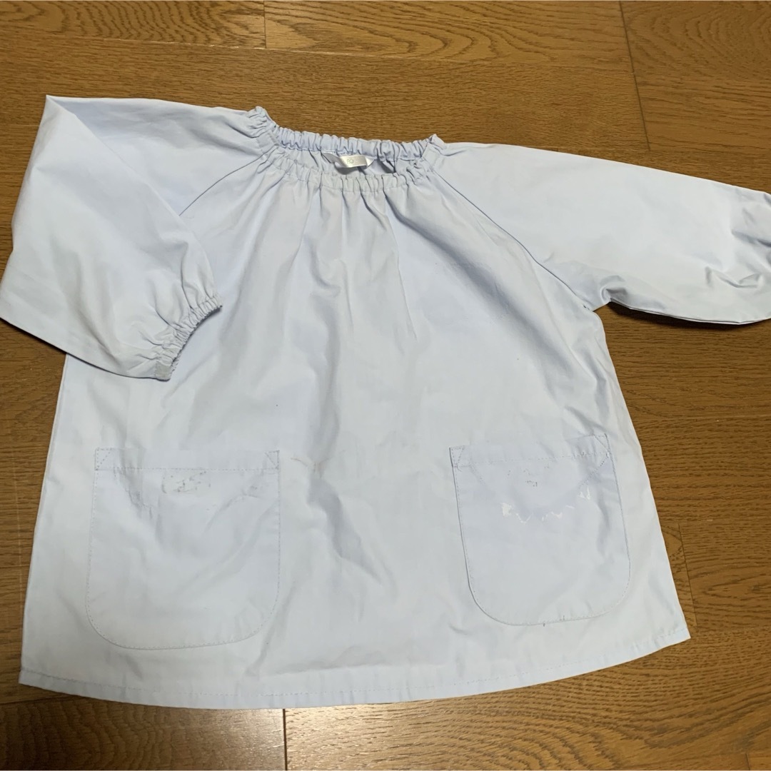 スモック 長袖スモック 園服 ポケット付 保育園 水色 80 キッズ/ベビー/マタニティのベビー服(~85cm)(シャツ/カットソー)の商品写真