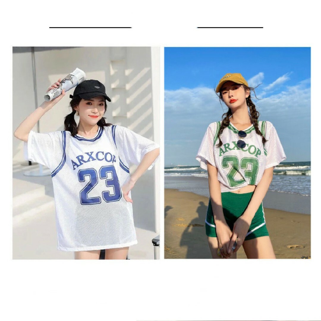 新品150cm～グリーンオーバーTシャツ水着　レディースキッズジュニア ビキニ キッズ/ベビー/マタニティのキッズ服女の子用(90cm~)(水着)の商品写真