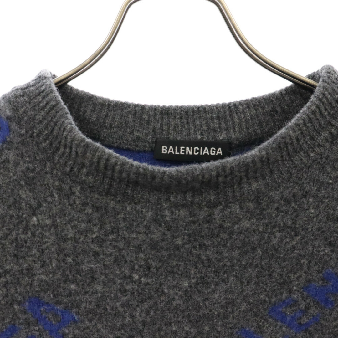 Balenciaga(バレンシアガ)のBALENCIAGA バレンシアガ 20AW Allover Logo Knit Sweater 623283 T1567 ロゴニットスウェットセーター オーバーサイズ 総柄ロゴ グレー/ブルー メンズのトップス(ニット/セーター)の商品写真