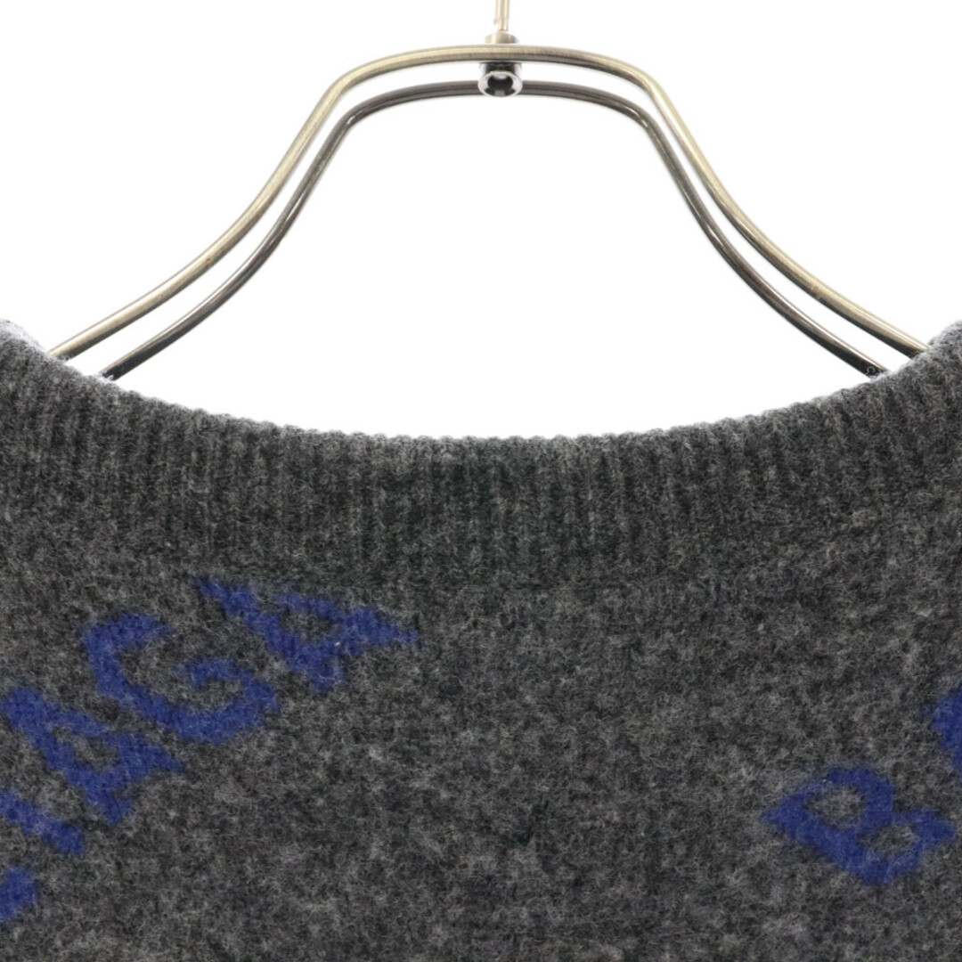 Balenciaga(バレンシアガ)のBALENCIAGA バレンシアガ 20AW Allover Logo Knit Sweater 623283 T1567 ロゴニットスウェットセーター オーバーサイズ 総柄ロゴ グレー/ブルー メンズのトップス(ニット/セーター)の商品写真