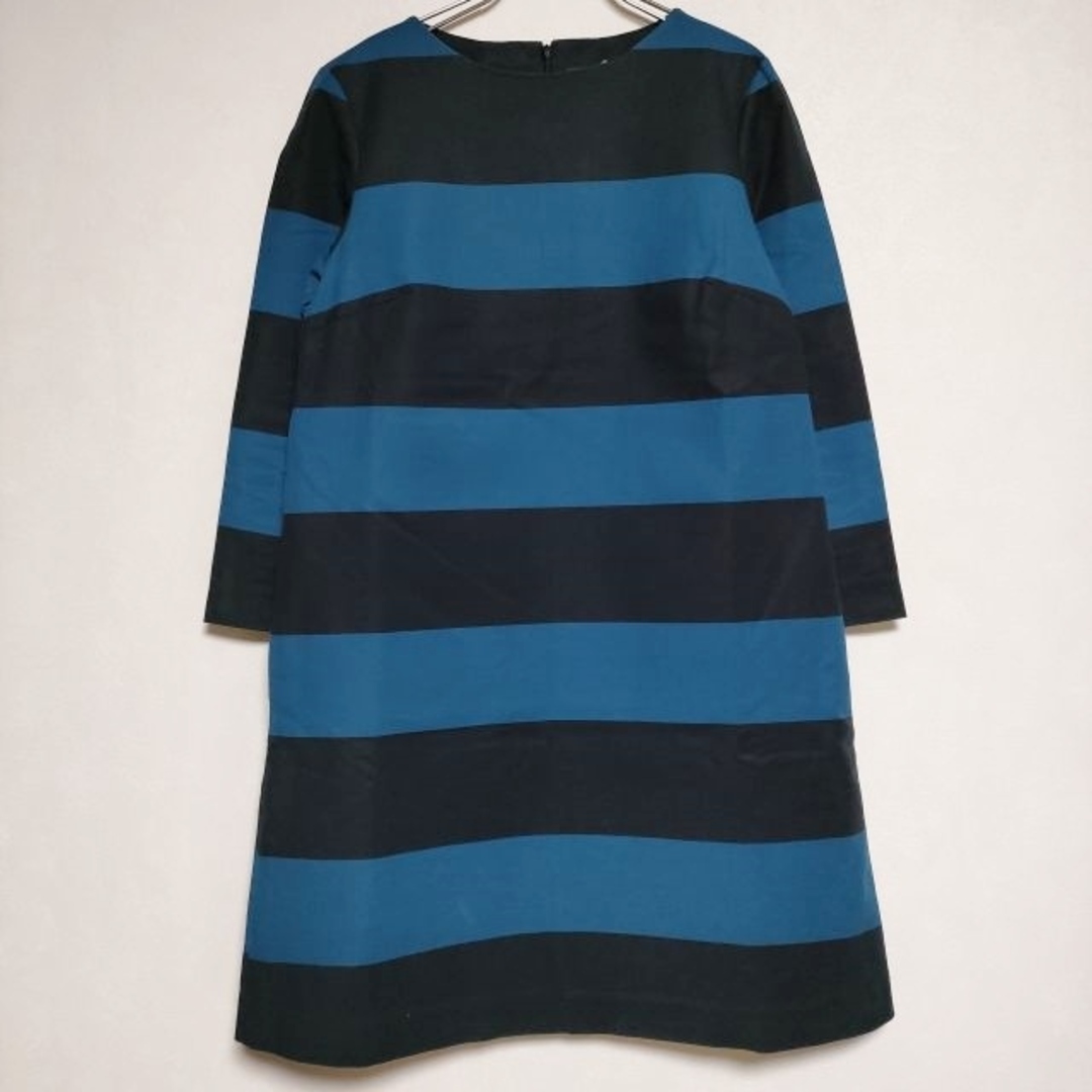 marimekko(マリメッコ)のmarimekko ボーダー コットンストレッチ ワンピース ブルー ブラック レディース マリメッコ【中古】4-0415M∞ レディースのワンピース(ひざ丈ワンピース)の商品写真