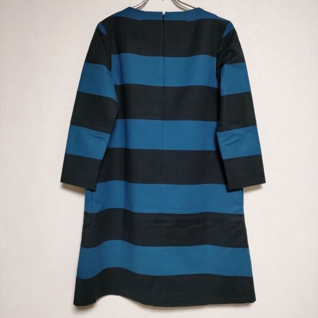 marimekko(マリメッコ)のmarimekko ボーダー コットンストレッチ ワンピース ブルー ブラック レディース マリメッコ【中古】4-0415M∞ レディースのワンピース(ひざ丈ワンピース)の商品写真