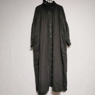 ネストローブ(nest Robe)のnest Robe UpcycleLino 01221-1005 フリルカラー バルーンスリーブ リネンコットン   ワンピース チャコールグレー レディース ネストローブ【中古】4-0415M∞(ロングワンピース/マキシワンピース)