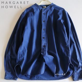 【MARGARET HOWELL】デニム生地　長袖シャツ　ノーカラー　青　L★