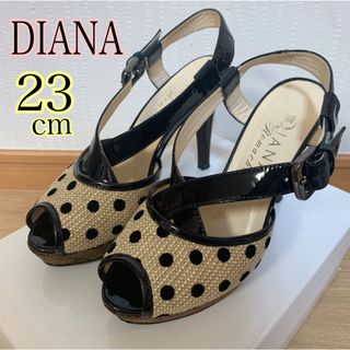 ダイアナ(DIANA)のDIANA オープントゥパンプス　オープントゥサンダル　ドット　ストロー素材　麻(サンダル)