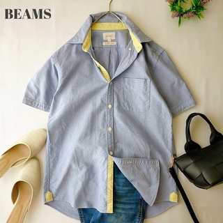 BEAMS - ビームス　ブルー　半袖シャツ　ボタンダウン　羽織り　綿100%