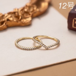一文字 V字ライン CZダイヤ シンプル 925 ゴールド リング 2本セット(リング(指輪))