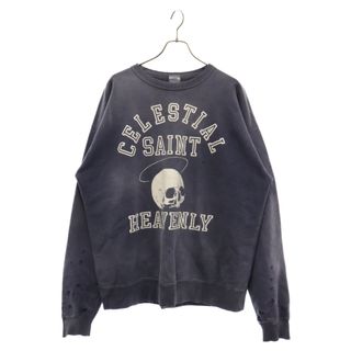 SAINT MICHAEL セントマイケル 21SS SWT SHIRT SKULL スカル プリント ヴィンテージ加工 クルーネック スウェット トレーナー ネイビー SM-A21-0000-027(スウェット)