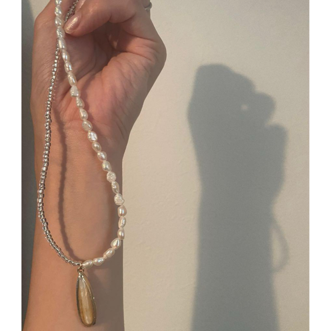 淡水パール×一粒shell  necklace ハンドメイドのアクセサリー(ネックレス)の商品写真