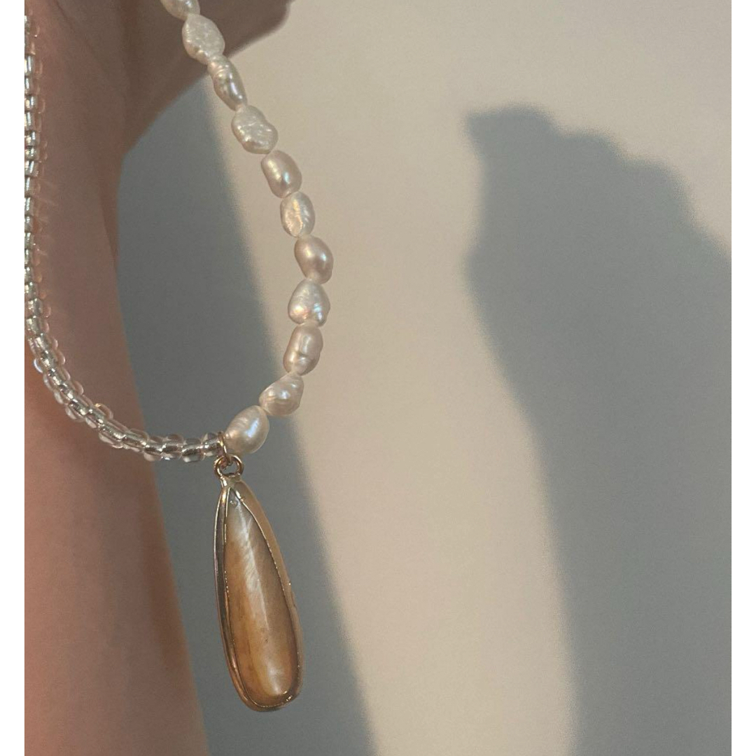 淡水パール×一粒shell  necklace ハンドメイドのアクセサリー(ネックレス)の商品写真