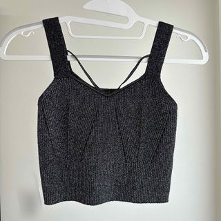 rienda リエンダ ラインポイントラメKnitキャミTOP BLK ビスチェ