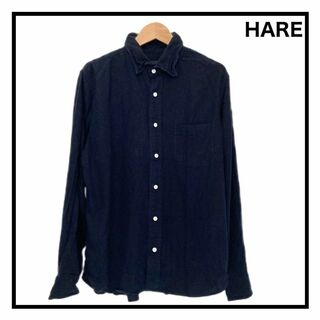【HARE】　ハレ　リネン混シャツ　長袖　ネイビー　メンズ　トップス　M