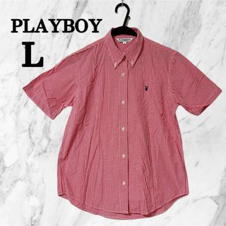 プレイボーイ(PLAYBOY)の【美品】play boy プレイボーイ　ギンガムチェックシャツ　L 大きいサイズ(シャツ/ブラウス(半袖/袖なし))