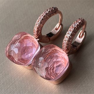 残りわずか クリアピンク クリスタル ストーン 一粒 パヴェ  フープピアス(ピアス)