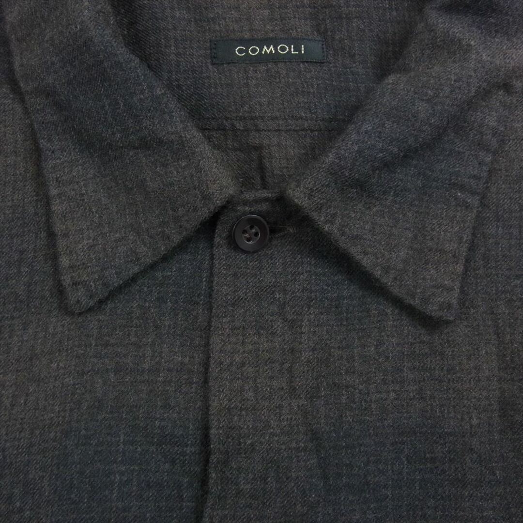 COMOLI(コモリ)のCOMOLI コモリ 長袖シャツ 22AW W03-02018 ウールチェック オープンカラーシャツ 開襟シャツ ダークブラウン系 2【中古】 メンズのトップス(シャツ)の商品写真