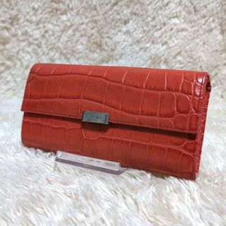 フルラ(Furla)のFURLAフルラ　レザー　型押し　2つ折り長財布　オレンジ(財布)